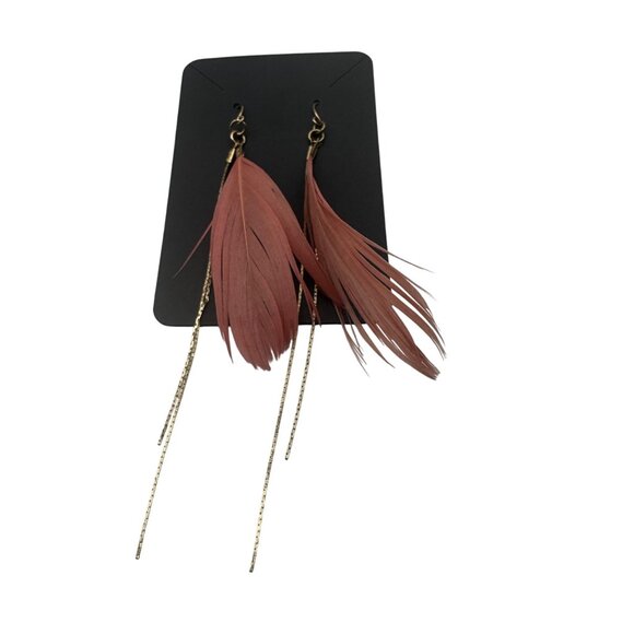 Boho Feather Dangle Earrings With Gold Chains & Hook Closure - Picture 1 of 3